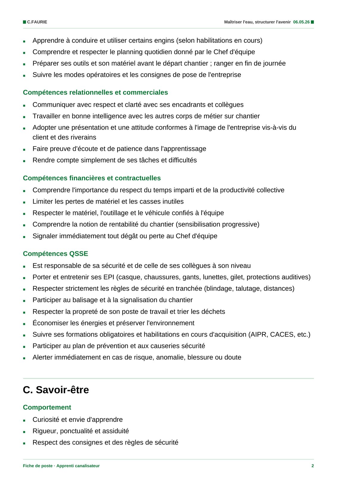 Fiche de poste, compétences