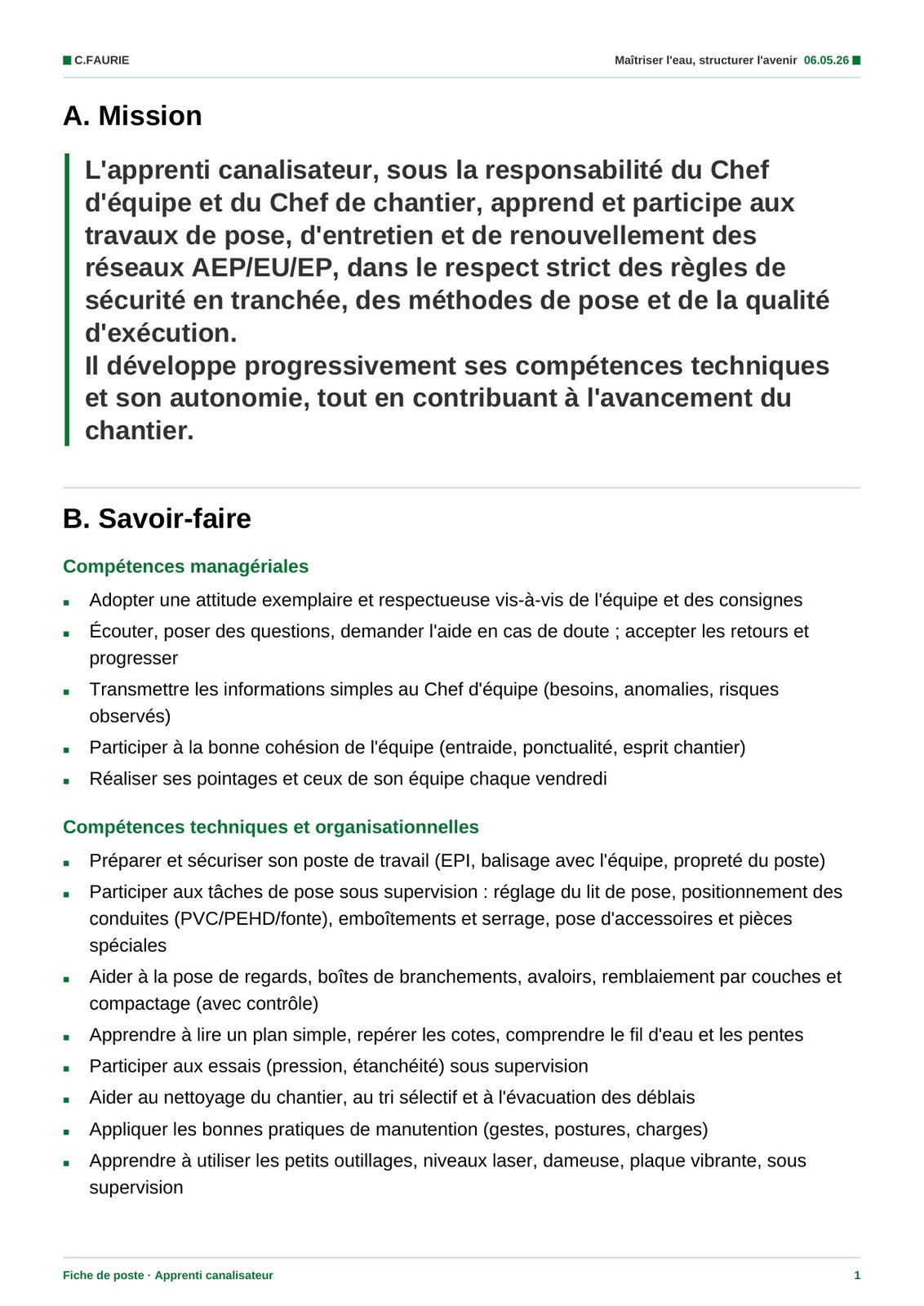 Fiche de poste — page intérieure