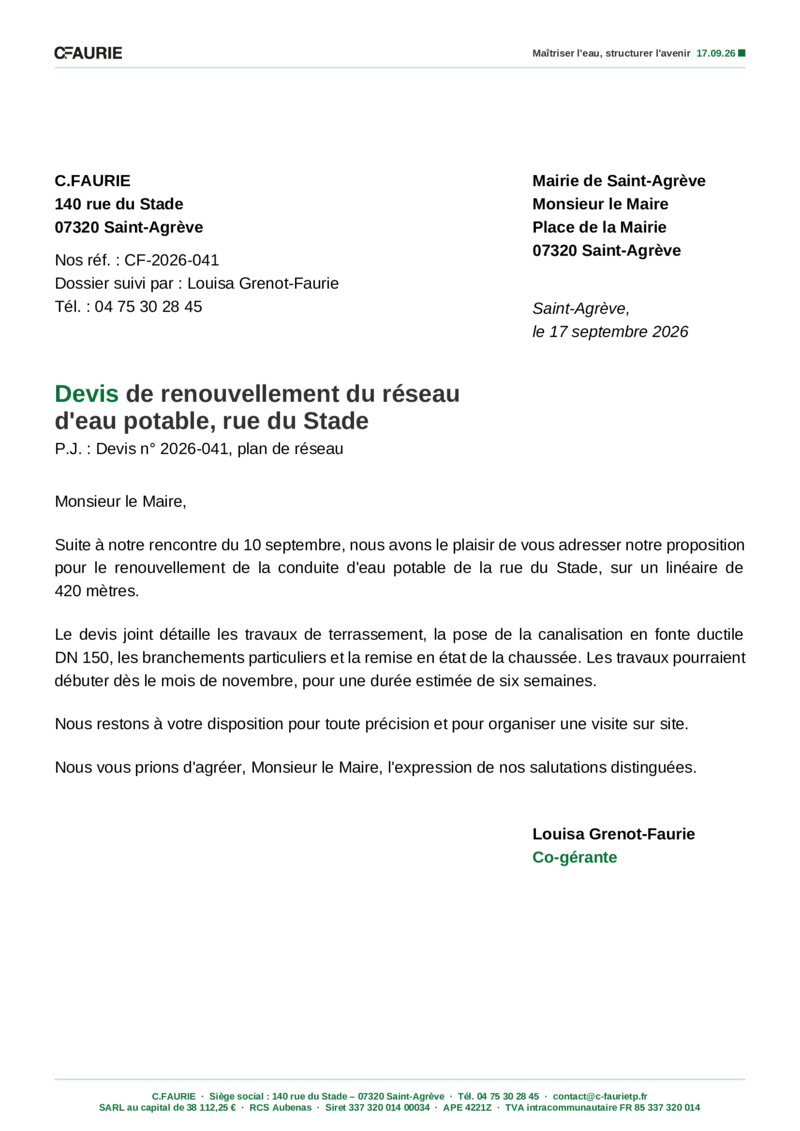Lettre sans signature manuscrite