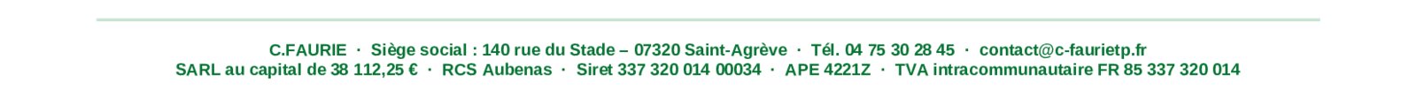 Pied de page : mentions de l'entreprise sur deux lignes