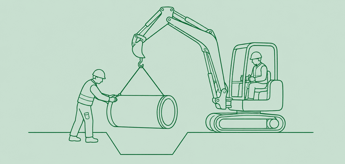 Illustration — pose de conduite à la pelle