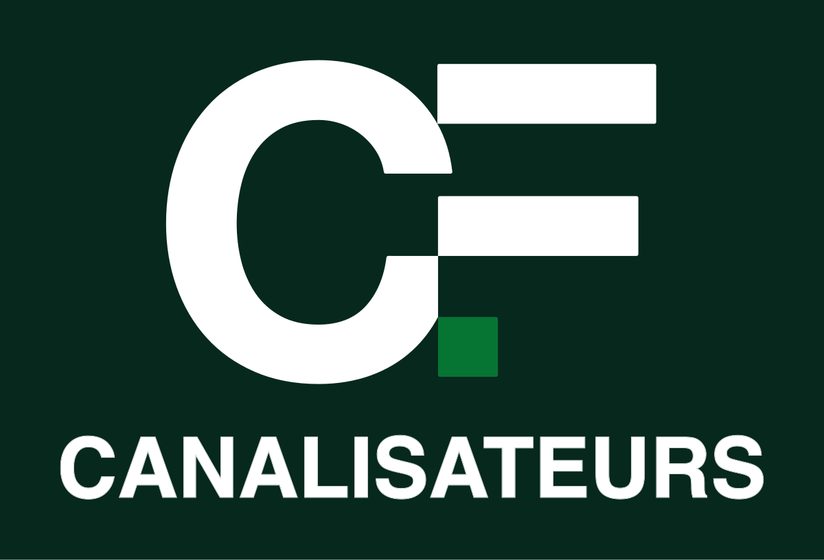 Monogramme CANALISATEURS, version blanc, fond vert profond